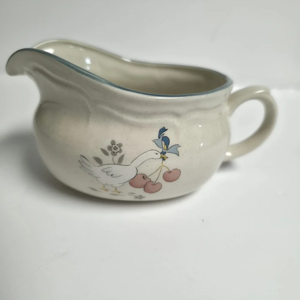 Vintage International China Marmalade Gravy Boat Goose Cherries Stoneware